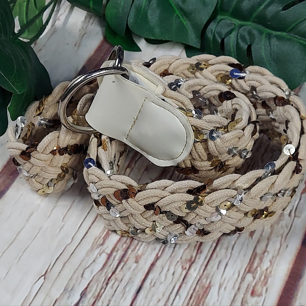 Beige Braided Belt with Sequin Accent